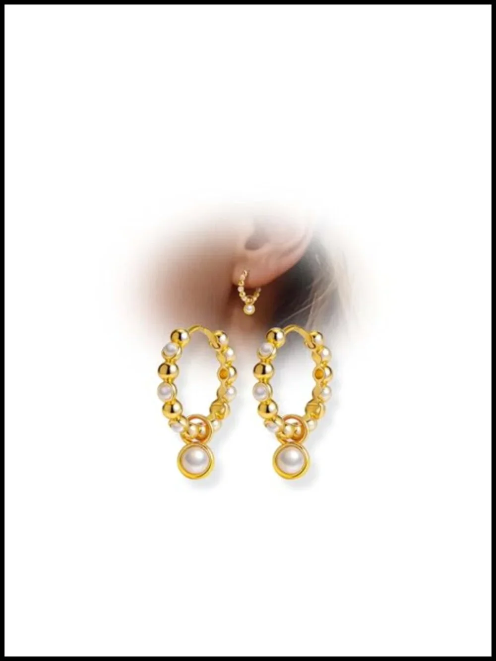 14K Gold Plated Beaded Hoop Earrings with 925 Sterling Silver Post, Dangle